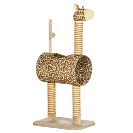 Cute Giraffe Cat Play Tower with Tunnel, 101cm - Beige