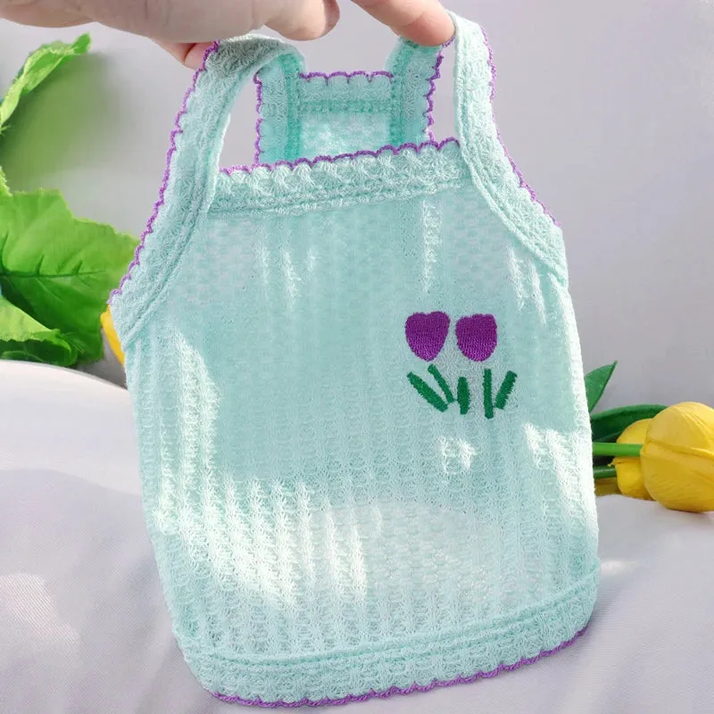 Cute Puppy Summer Suspender Flower Embroidery Dogs Clothes Softer Than Bear Dog Clothing Vest Pet Dogs Dress Dog Products