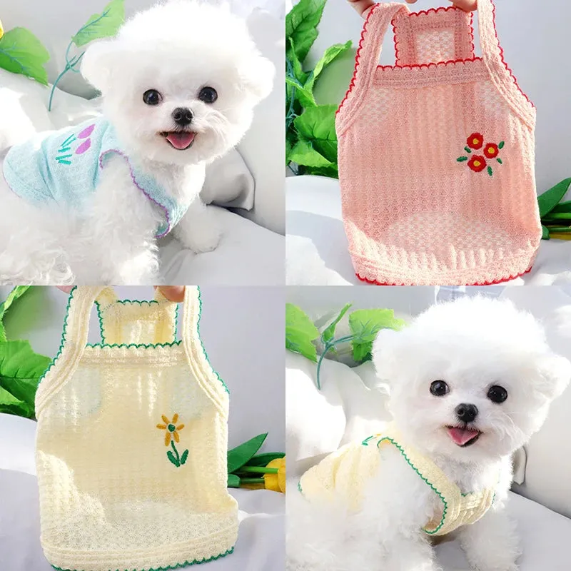Cute Puppy Summer Suspender Flower Embroidery Dogs Clothes Softer Than Bear Dog Clothing Vest Pet Dogs Dress Dog Products