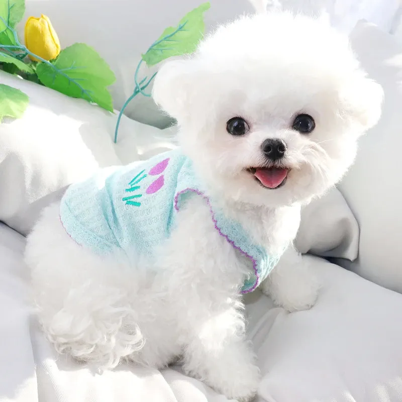 Cute Puppy Summer Suspender Flower Embroidery Dogs Clothes Softer Than Bear Dog Clothing Vest Pet Dogs Dress Dog Products