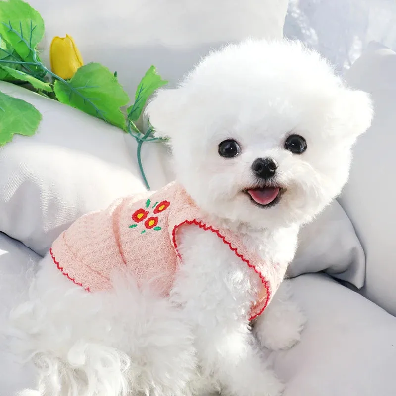 Cute Puppy Summer Suspender Flower Embroidery Dogs Clothes Softer Than Bear Dog Clothing Vest Pet Dogs Dress Dog Products