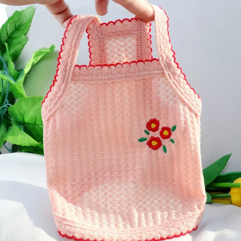 Cute Puppy Summer Suspender Flower Embroidery Dogs Clothes Softer Than Bear Dog Clothing Vest Pet Dogs Dress Dog Products