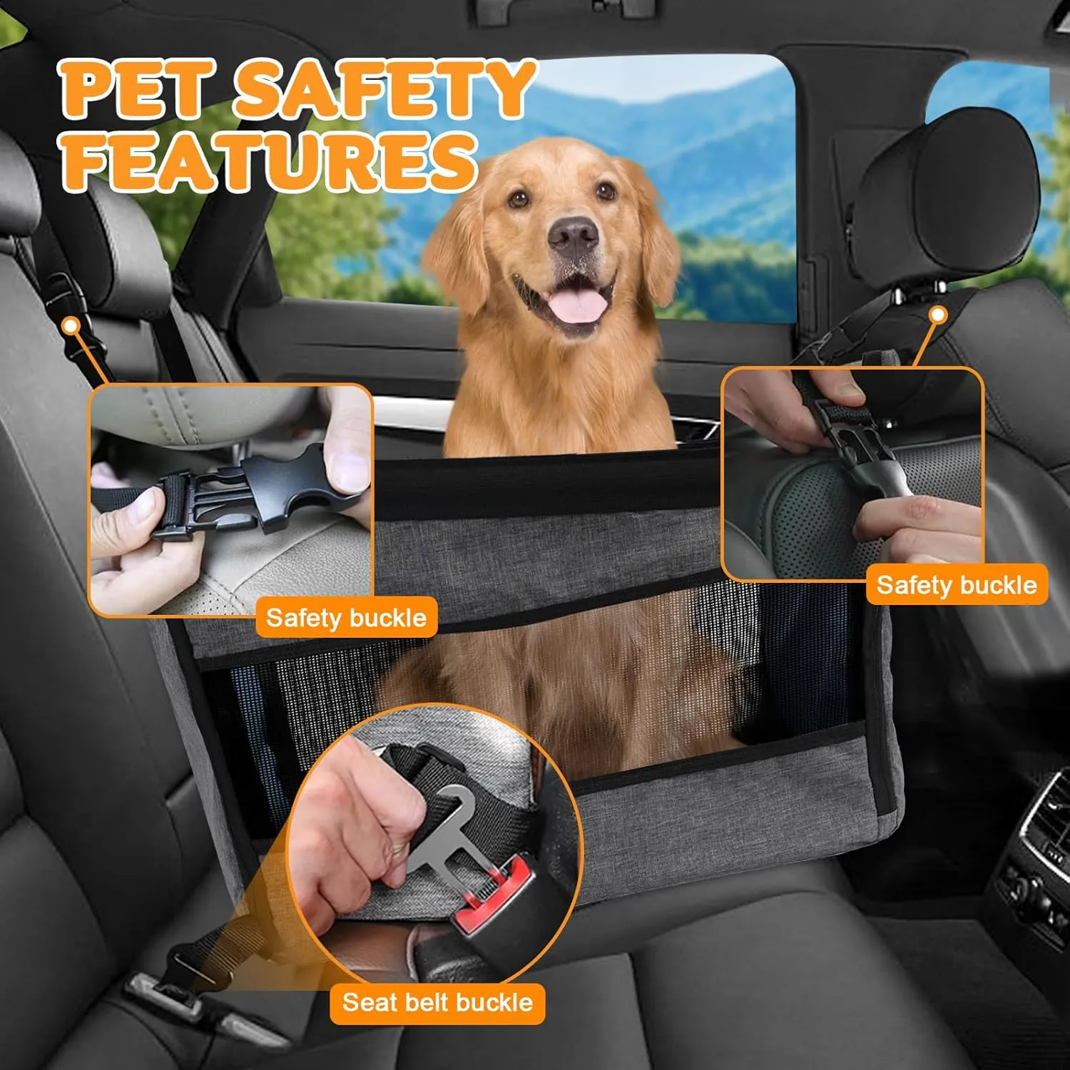 Deluxe Breathable Pet Car Seat - Secure, Comfortable Car, Dog Carrier and Adjustable Large Dog Travel Companion (Gray, Extra Large)