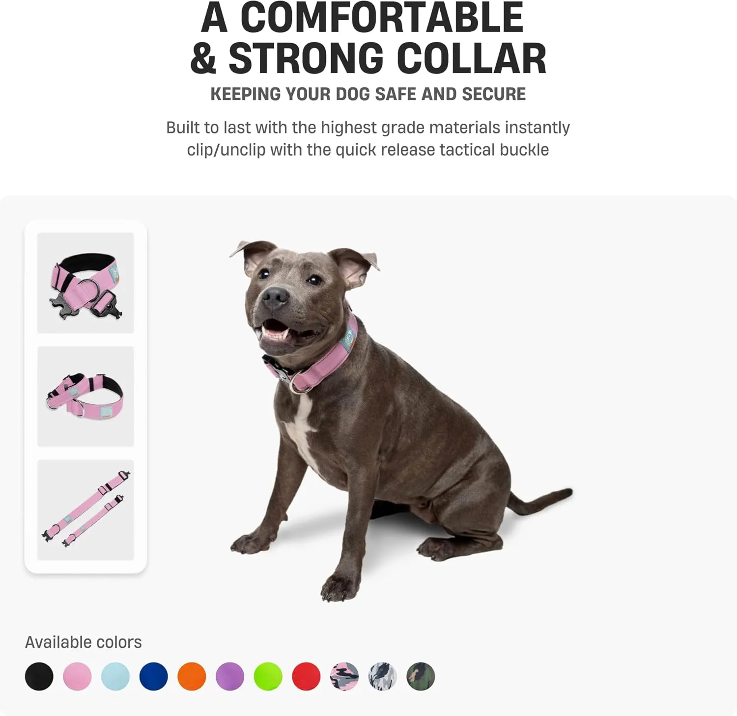 DF Co. Tactical Dog Collar | Comfortable & Secure with Quick Release Clip Buckle and Heavy Duty D-Ring | Soft Padded Neoprene, Chafe Resistant, Night-Time Visibility | Pink, Size S