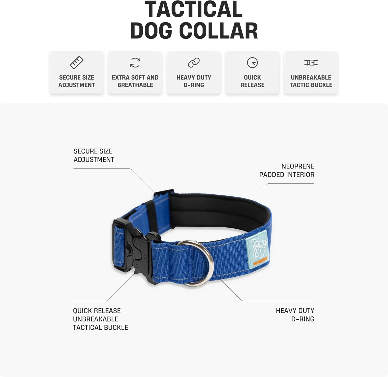 DF Co. Tactical Dog Collar | Comfortable & Secure with Quick Release Clip Buckle and Heavy Duty D-Ring | Soft Padded Neoprene, Chafe Resistant, Night-Time Visibility | Pink, Size S