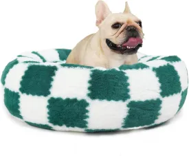 Dog Bed Small Size Dog Washable Round Donut Checkered Green Pet Beds for Small Dogs Orthopedic Snuggle Bed 23 Inch
