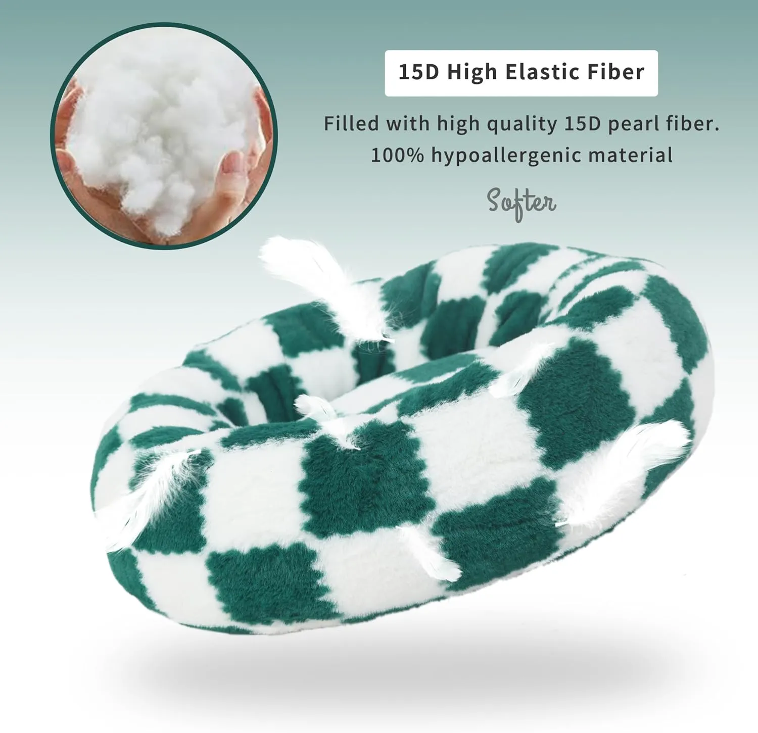 Dog Bed Small Size Dog Washable Round Donut Checkered Green Pet Beds for Small Dogs Orthopedic Snuggle Bed 23 Inch