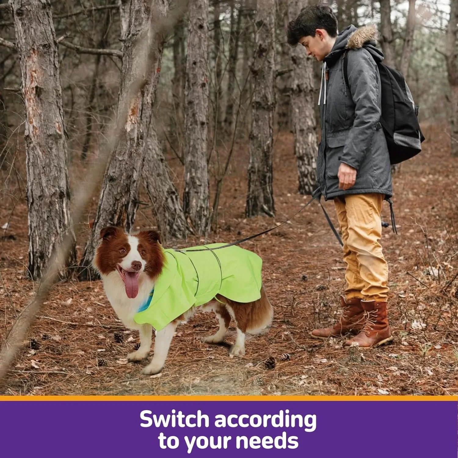 Dog Raincoat Reversible, Single Side Slicker Poncho Adjustable Waterproof Dog Rain Jacket with Leash Hole/Reflective Stripe Hooded Snowproof Windproof Clothes for Medium to 2X Large Dogs, L