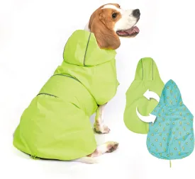 Dog Raincoat Reversible, Single Side Slicker Poncho Adjustable Waterproof Dog Rain Jacket with Leash Hole/Reflective Stripe Hooded Snowproof Windproof Clothes for Medium to 2X Large Dogs, L