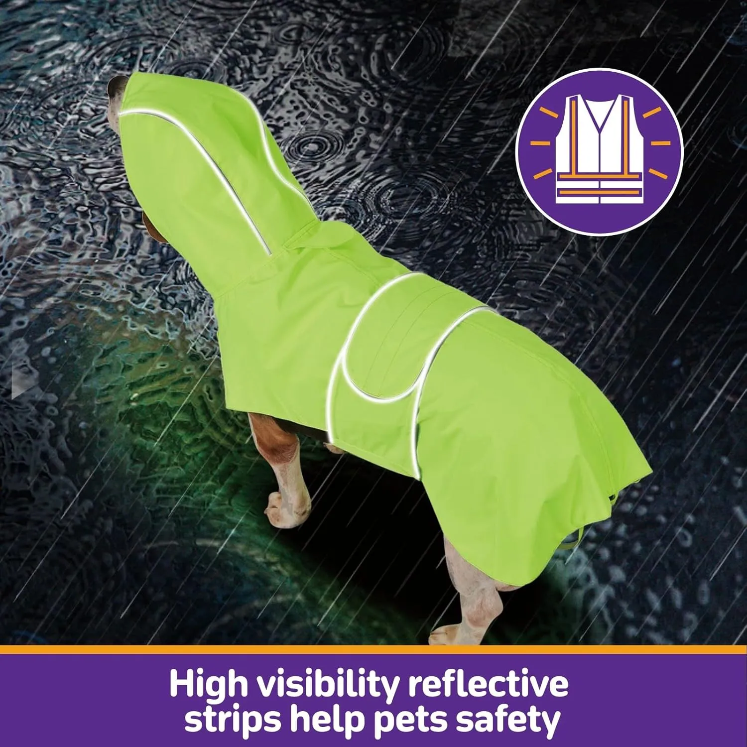 Dog Raincoat Reversible, Single Side Slicker Poncho Adjustable Waterproof Dog Rain Jacket with Leash Hole/Reflective Stripe Hooded Snowproof Windproof Clothes for Medium to 2X Large Dogs, L