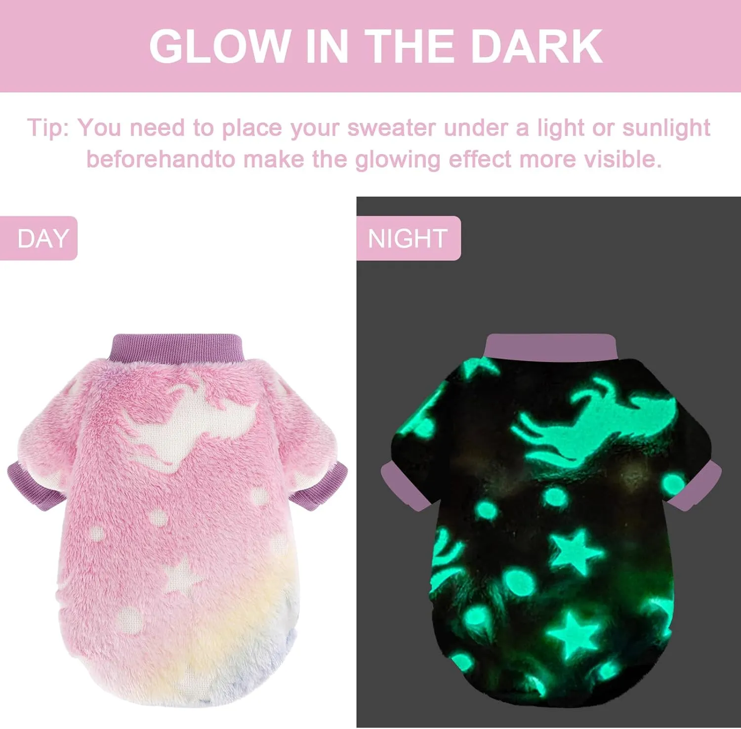 Dog Sweaters for Small Pets, Night Glow Valentine's Day Clothes, Warm Pullover Sweatshirt, Winter Coat Jacket, Cat Costume, Puppy Outfit for Male Female Girl Boy
