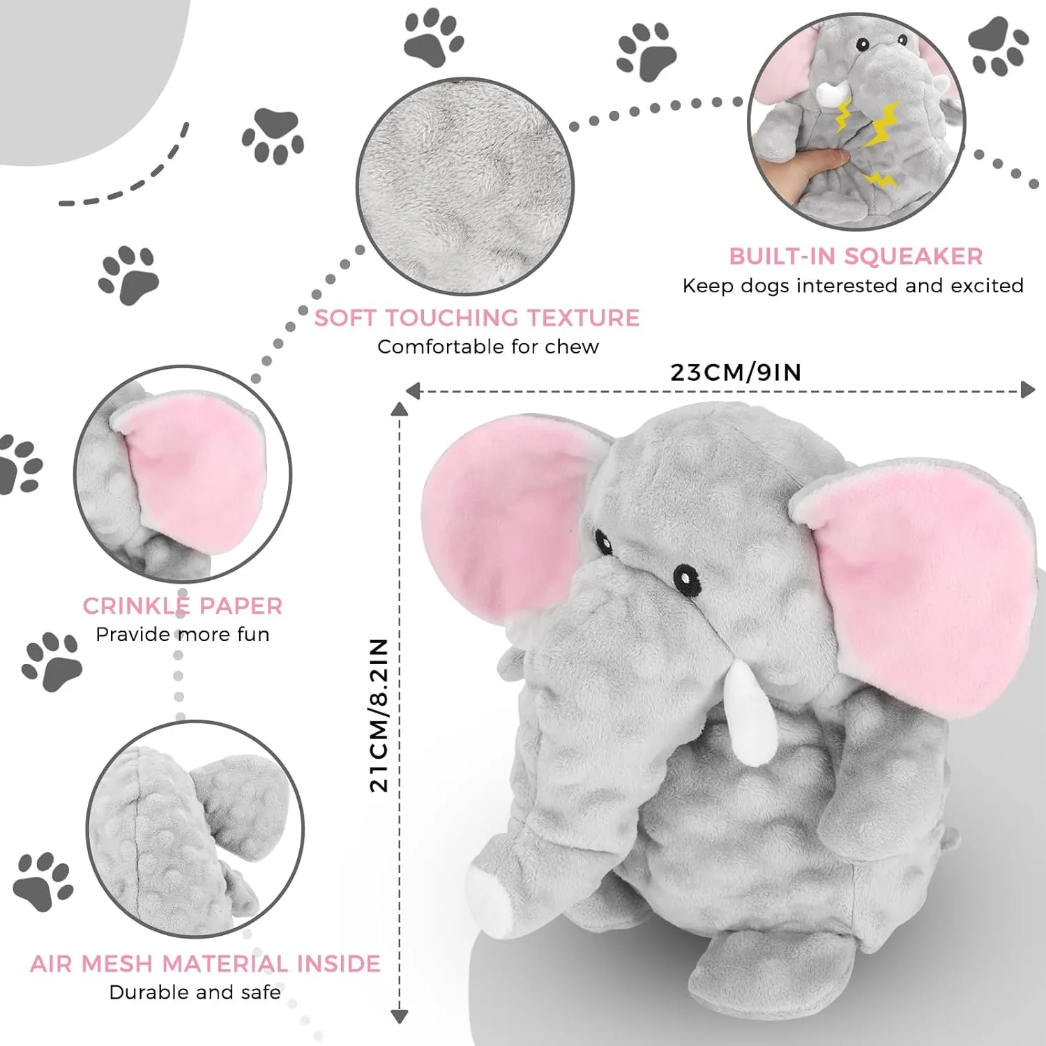 Dog Toys to Keep Them Busy Dog Toys for Small Medium Large Dogs Plush Animal Interactive Puppy Toys Cute Squeaky Elephant Dog Toy with Crinkle Paper