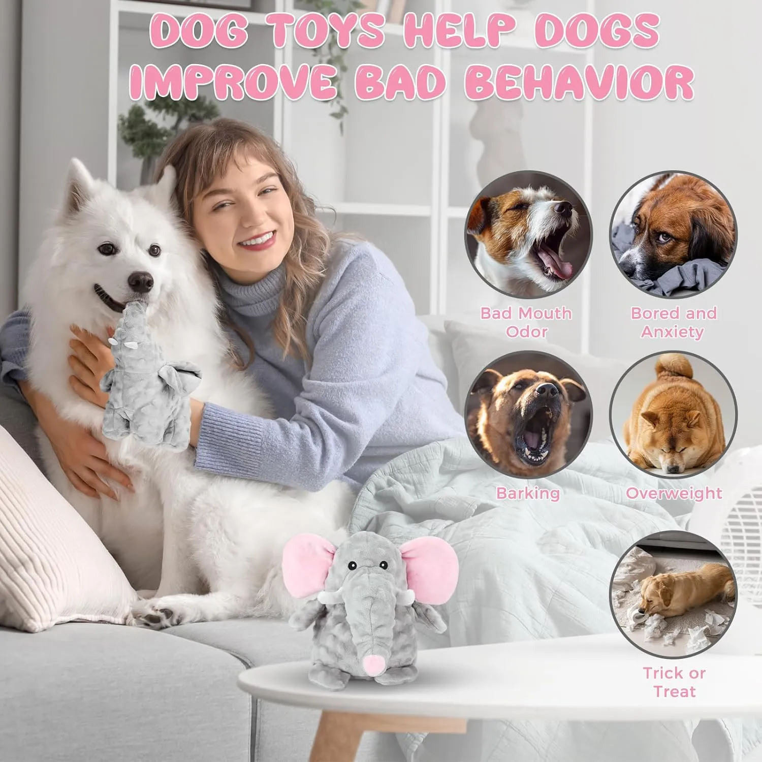 Dog Toys to Keep Them Busy Dog Toys for Small Medium Large Dogs Plush Animal Interactive Puppy Toys Cute Squeaky Elephant Dog Toy with Crinkle Paper