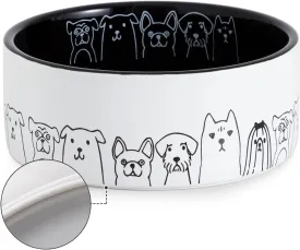 Fun Elements Ceramic Dog Bowls, Non-Slip Dog Bowls Large Sized Dog, 64 Fl Oz Black Dog Food Bowls Dog Water Bowl for Medium Dogs with Adorable Dog Patterns