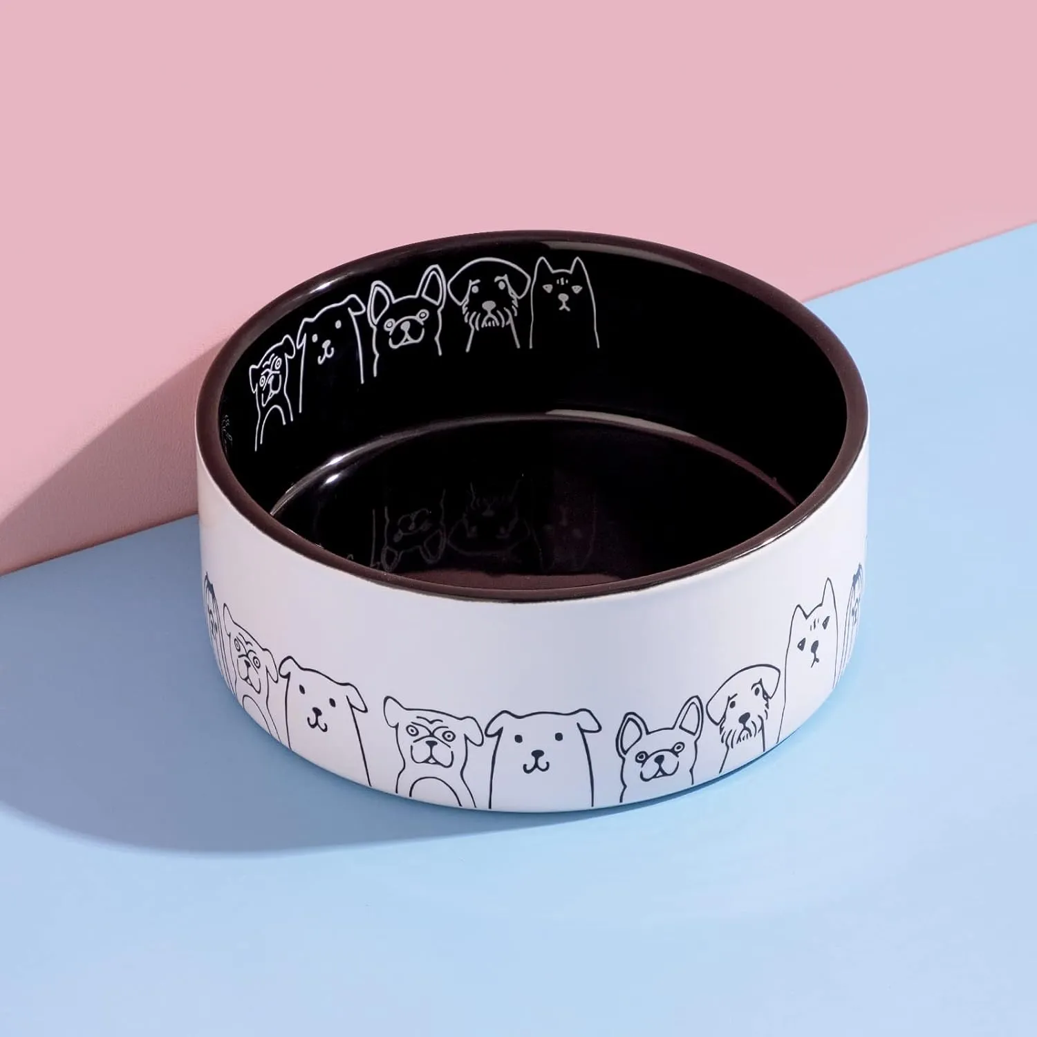 Fun Elements Ceramic Dog Bowls, Non-Slip Dog Bowls Large Sized Dog, 64 Fl Oz Black Dog Food Bowls Dog Water Bowl for Medium Dogs with Adorable Dog Patterns