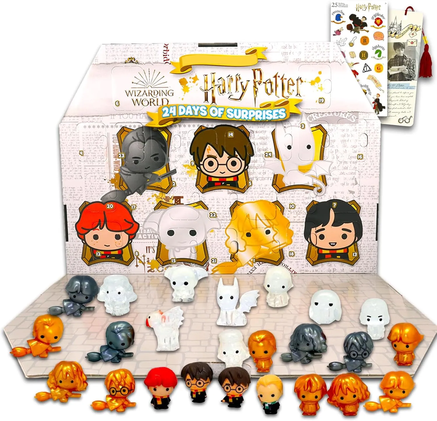 Harry Potter Mini Figures - Bundle with 24 Mystery Harry Potter Figurines Plus Stickers, More | Harry Potter Set for Kids
