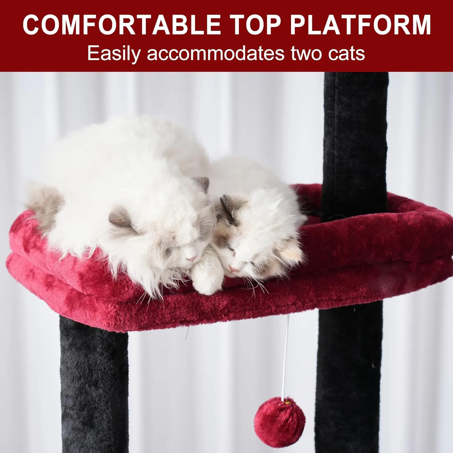 Hebly Cat Tree 92.5-104.3 Inches with Hammock, Floor to Ceiling Gothic Cat Condo,Tall Cat Climbing Tower Adjustable with Scratching Posts for Indoor Cats Black Red HCT091BR