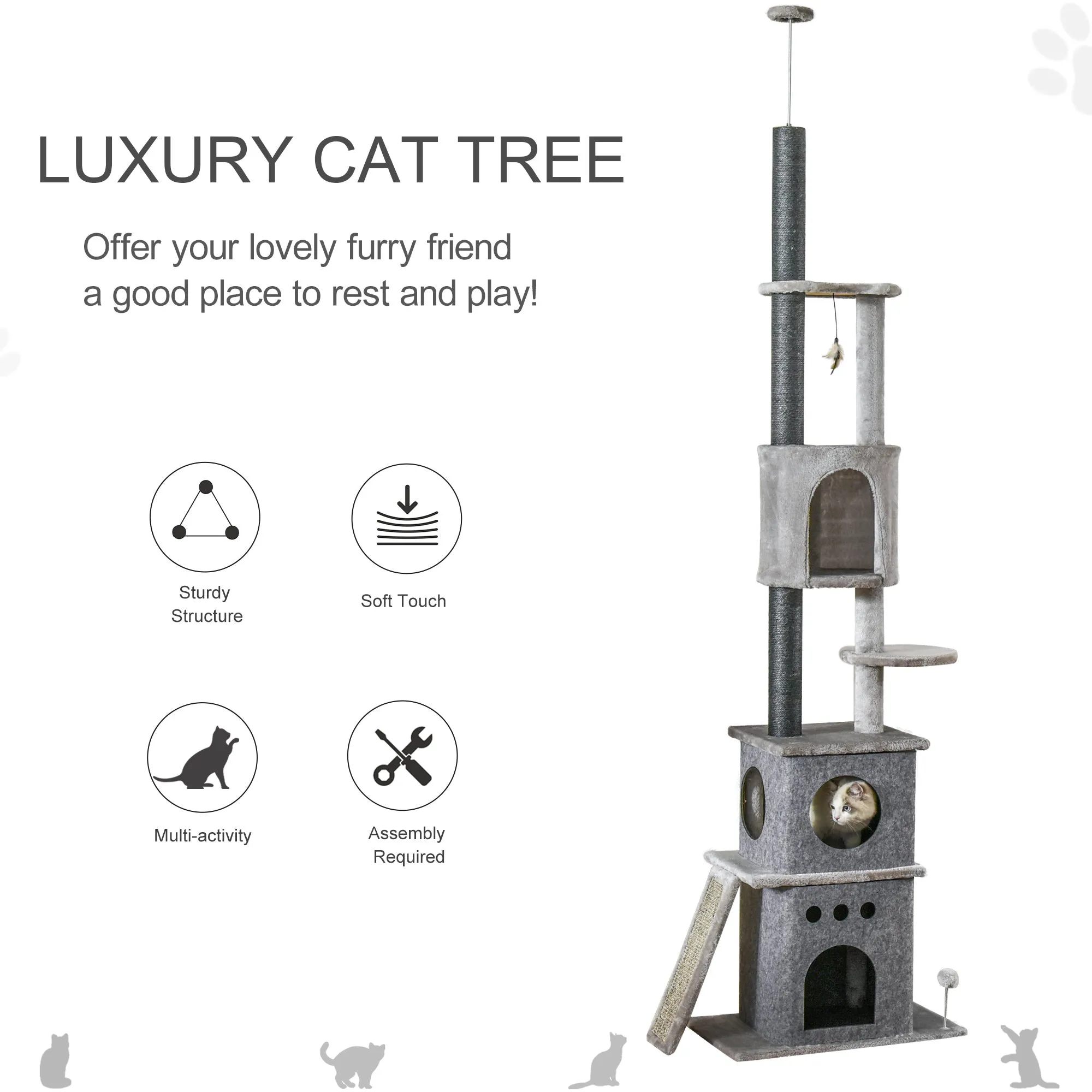 Huge Cat Tree Ceiling High Kitten Climbing  Activity Center Multi-level Sisal