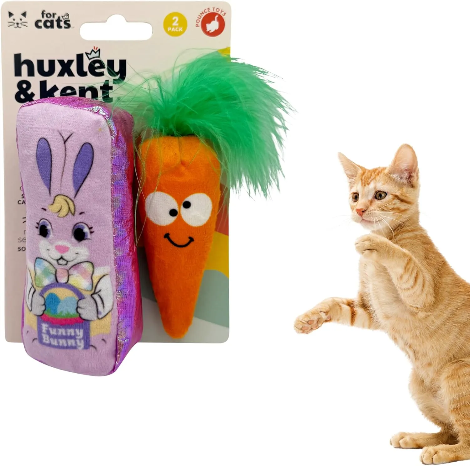 Huxley & Kent 2-Pack Plush Cat Toys - Hoppy Easter - Easter Spring Strong Catnip Filled - Plush Kitten and Cat Toy with Catnip and Crinkle - Kittybelles