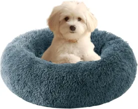 HYQ Small Dog Bed, Cat Beds for Indoor Cats, Pet Beds for Small Dogs, Fluffy Faux Fur Plush Washable Puppy Bed with Anti-Slip Bottom (Blue Gray, 20 Inch)