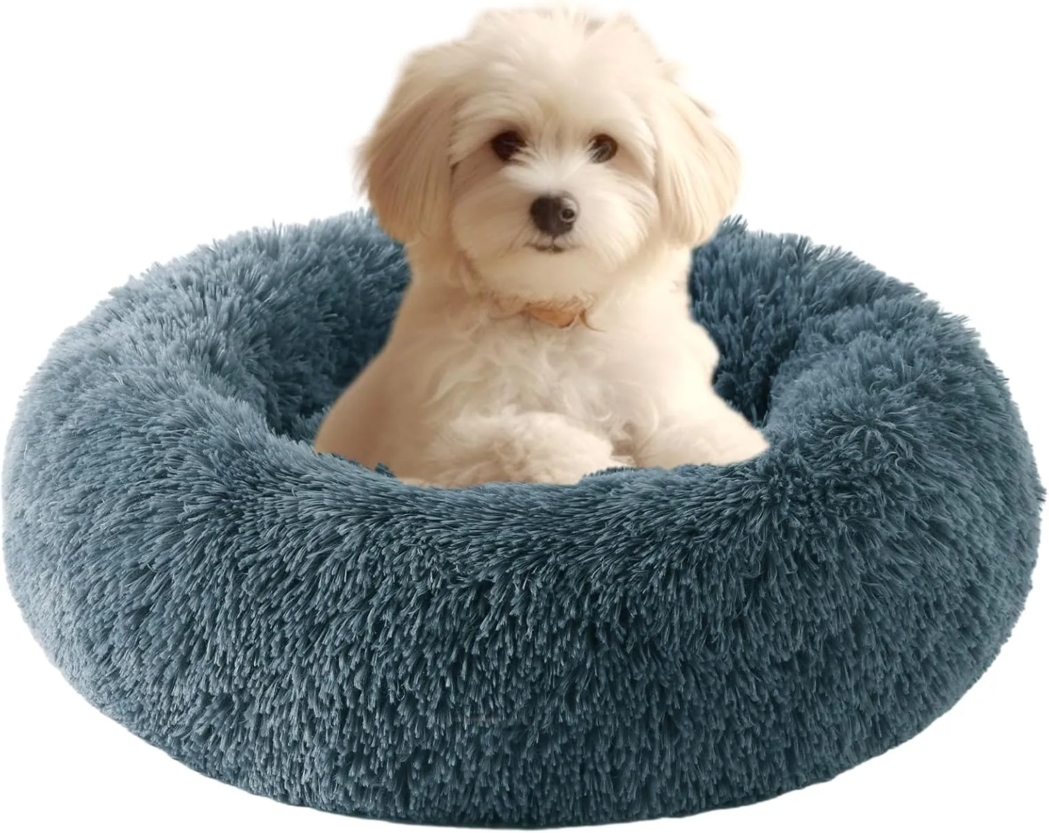 HYQ Small Dog Bed, Cat Beds for Indoor Cats, Pet Beds for Small Dogs, Fluffy Faux Fur Plush Washable Puppy Bed with Anti-Slip Bottom (Blue Gray, 20 Inch)