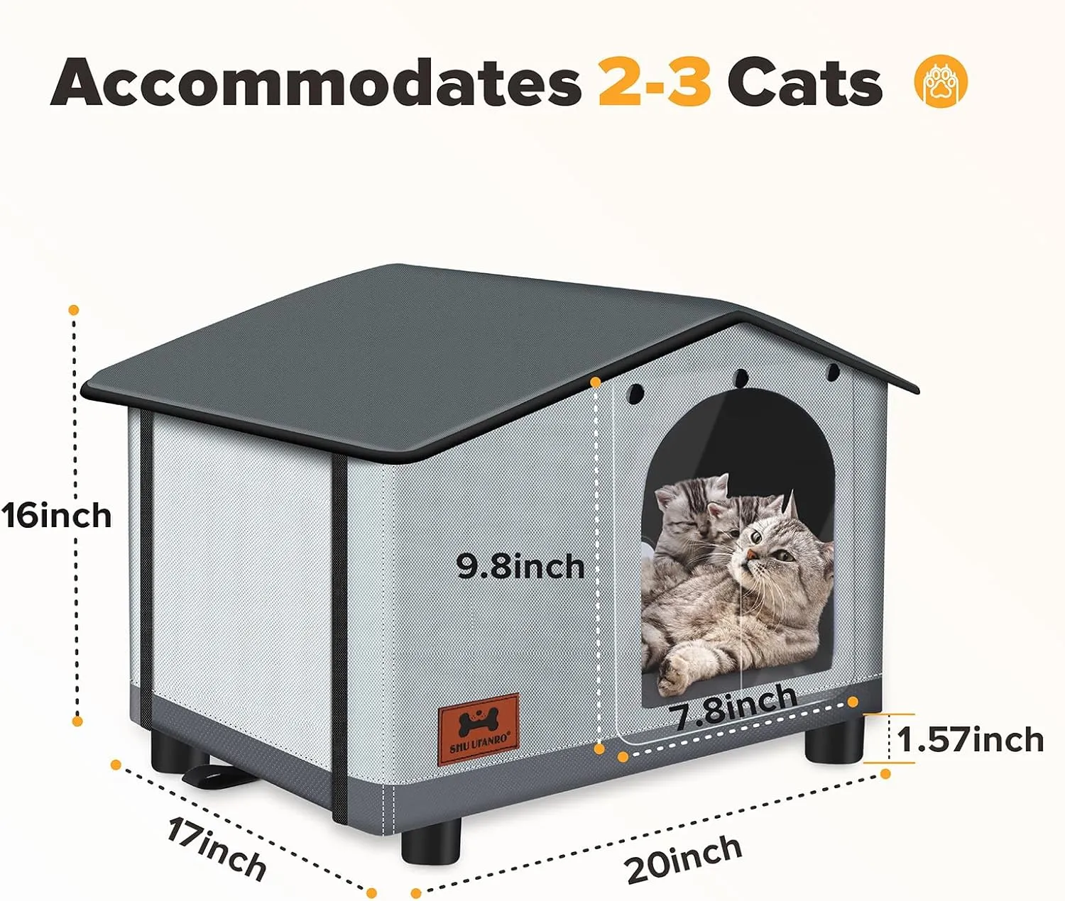 Insulated Heated Cat House Indoor/Outdoor, Elevated Cat House with Heated Pad for Winter, Outside Weatherproof Shelter for Feral Cats and Small Dogs (20"x17"x16")