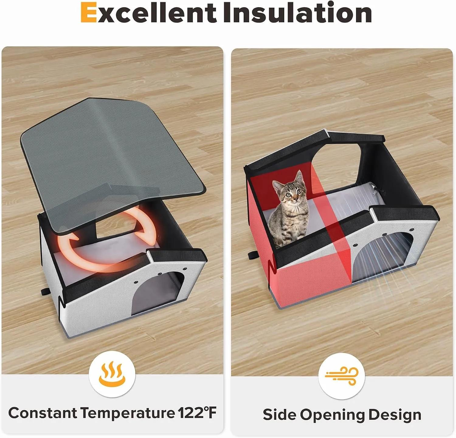 Insulated Heated Cat House Indoor/Outdoor, Elevated Cat House with Heated Pad for Winter, Outside Weatherproof Shelter for Feral Cats and Small Dogs (20"x17"x16")