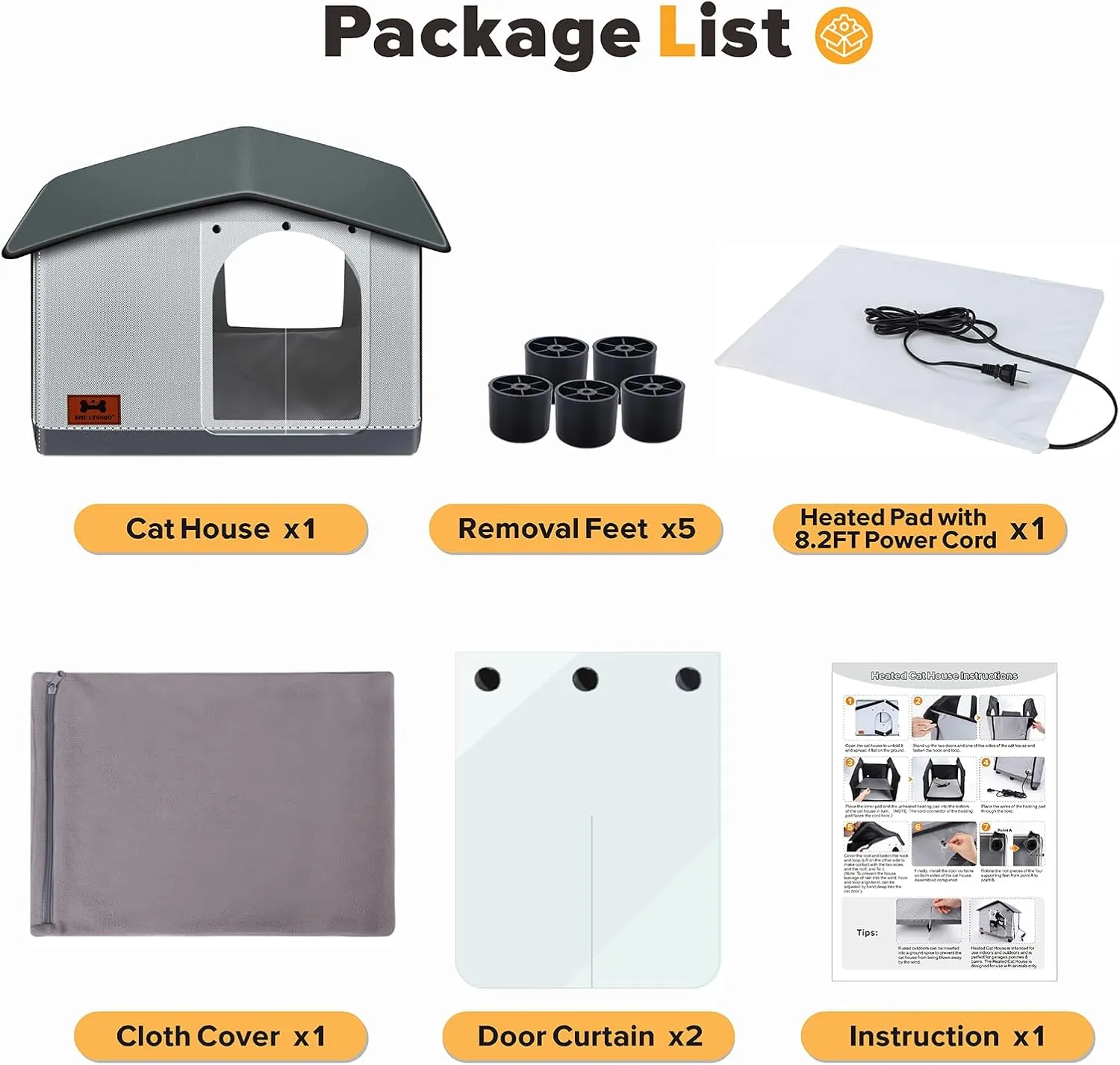 Insulated Heated Cat House Indoor/Outdoor, Elevated Cat House with Heated Pad for Winter, Outside Weatherproof Shelter for Feral Cats and Small Dogs (20"x17"x16")