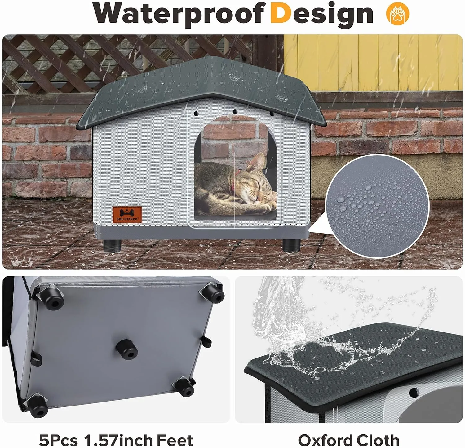 Insulated Heated Cat House Indoor/Outdoor, Elevated Cat House with Heated Pad for Winter, Outside Weatherproof Shelter for Feral Cats and Small Dogs (20"x17"x16")