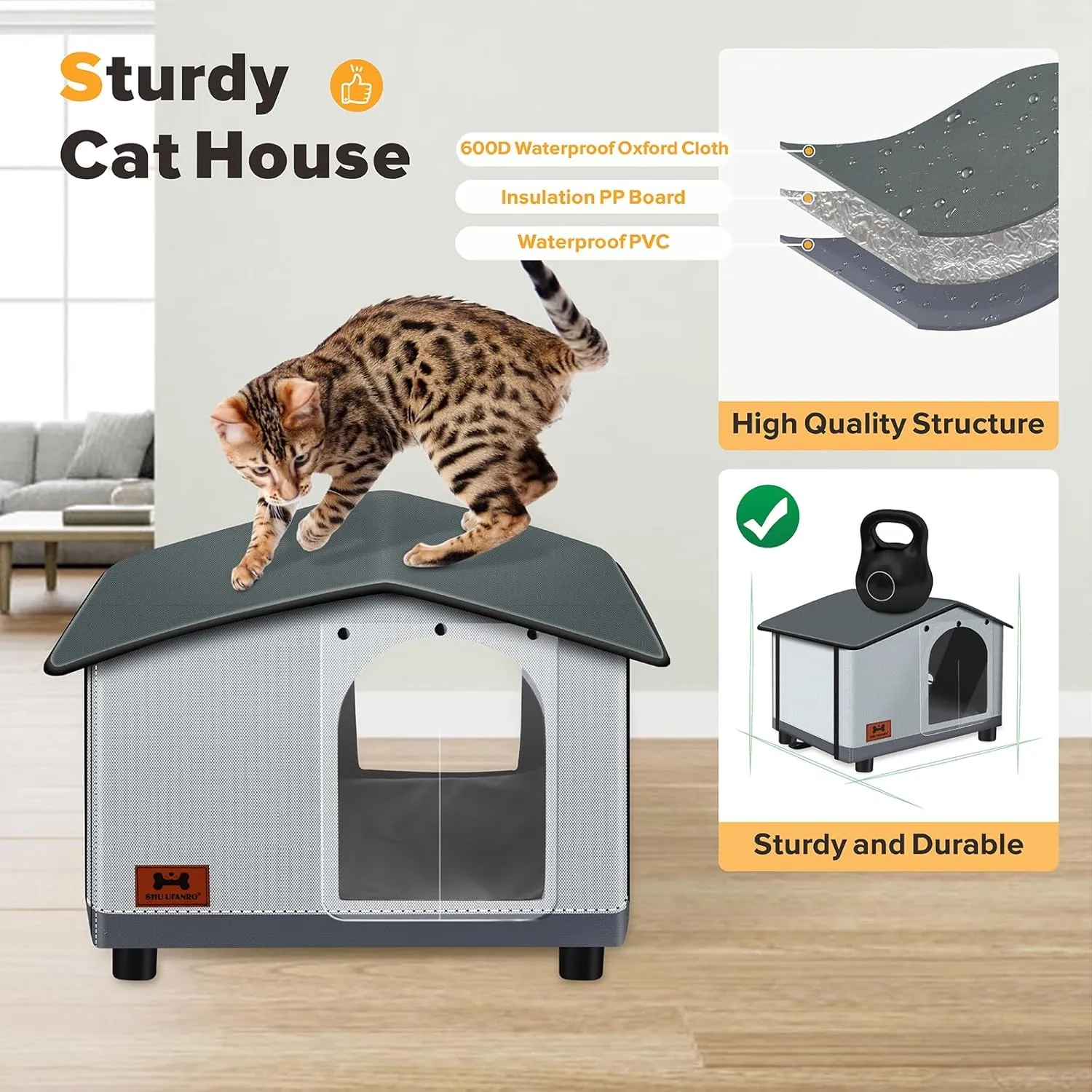 Insulated Heated Cat House Indoor/Outdoor, Elevated Cat House with Heated Pad for Winter, Outside Weatherproof Shelter for Feral Cats and Small Dogs (20"x17"x16")