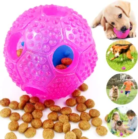 Interactive Puppy Toys Ball for Small Medium Dogs - Chew Teething Teeth Cleaning Treat Food Dispensing Tough Durable Rubber Pet Ball (Pink)