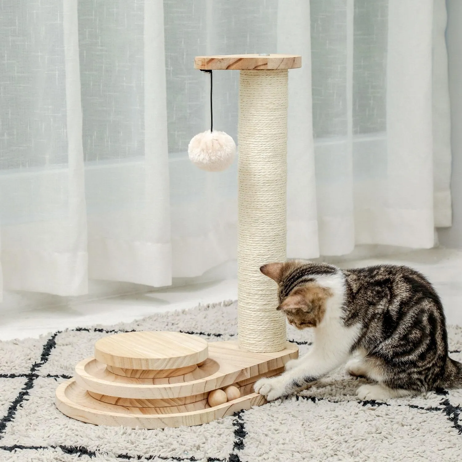Interactive Wooden Cat Toy