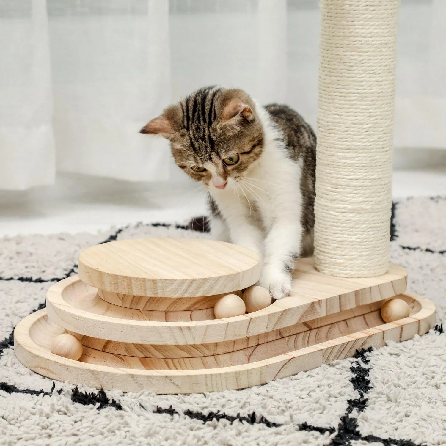 Interactive Wooden Cat Toy
