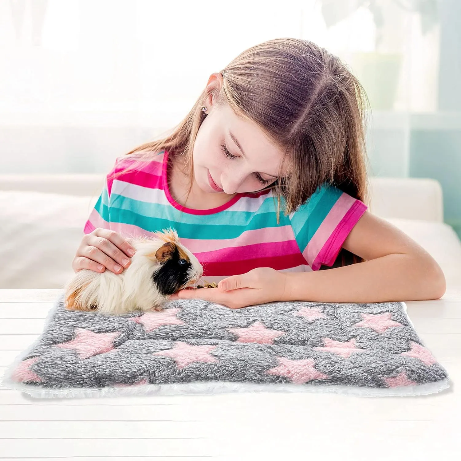 Jetec 4 Pcs Guinea Pig Pee Pads Washable 10 x 11 Inch Guinea Pig Bed Pads Plush Small Animal Beds for Indoor Rabbit Hamster Squirrel Hedgehog Chinchilla Ferret