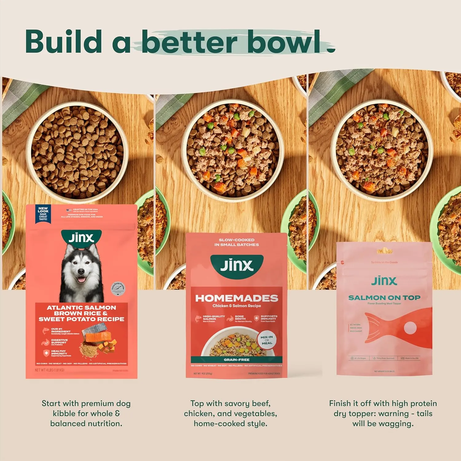 Jinx Chicken Grain-Free Wet Dog Food Toppers, No Fillers, Small & Large Breed Puppy & Senior Dogs, 3-oz Pouches, case of 8 Count