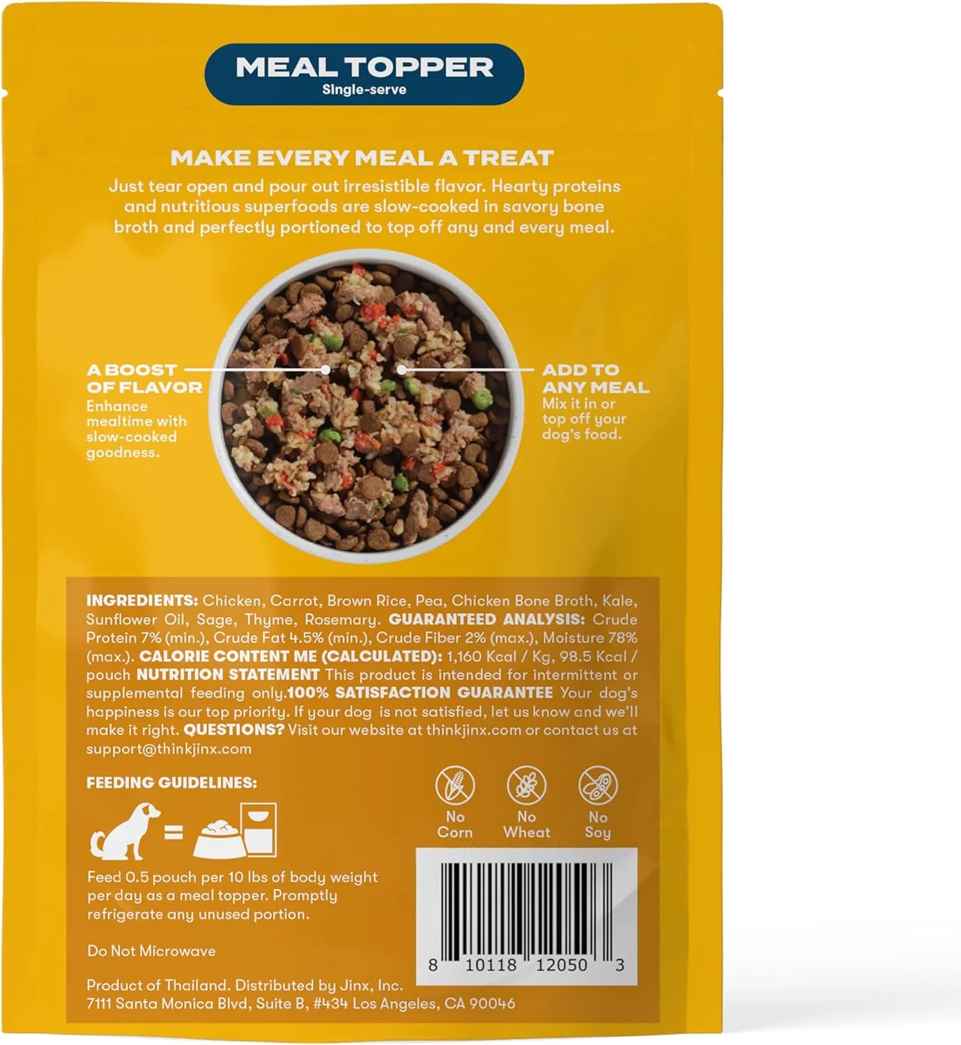 Jinx Chicken Grain-Free Wet Dog Food Toppers, No Fillers, Small & Large Breed Puppy & Senior Dogs, 3-oz Pouches, case of 8 Count