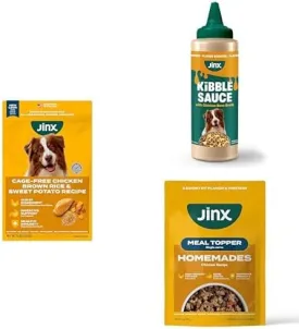 Jinx Dog Food Bundle: 4lb Premium Chicken & Brown Rice Dry Food   12 Oz Chicken Bone Broth Sauce   8-Count Chicken Wet Food Pouches (3-oz)