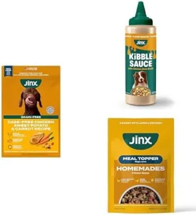Jinx Premium Dog Food Bundle - 4lb Grain-Free Chicken Dry Food, 12 Oz Bone Broth Sauce & 8-Count Chicken Wet Food Pouches (3-oz)
