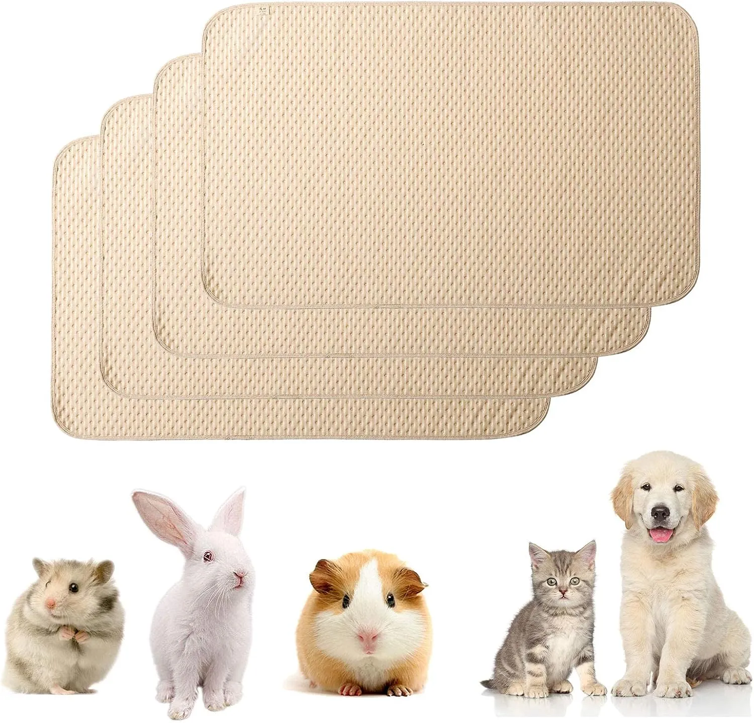 kathson Guinea Pig Cage Liner, 4 Pack Bedding Pads Washable Absorbent Reusable Waterproof Mats for Guinea Pig Rabbit Bunny Hamster Cat Puppy Small Animals