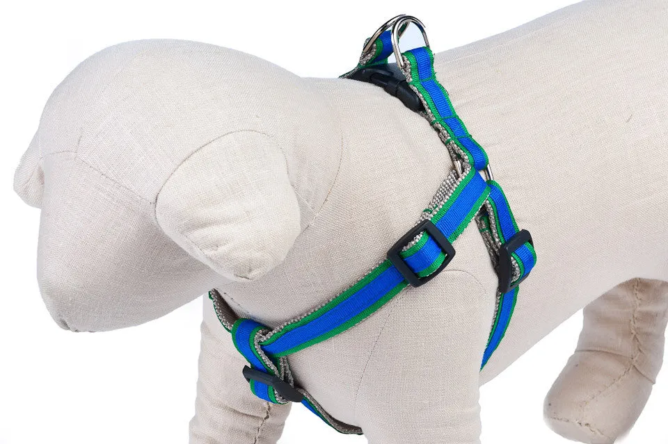 Kelly Green/Bright Blue Stripe Dog Harness - 326