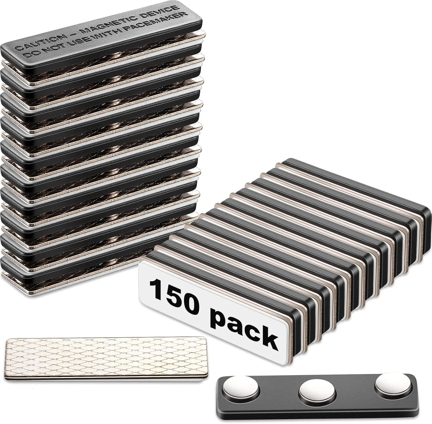 Kigeli 150 Packs Name Badge Magnets Bulk, Magnetic Name Tag Holders with 3 Neodymium Plate for Office, Hotel, Trade Event, Uniform Jackets (Black)