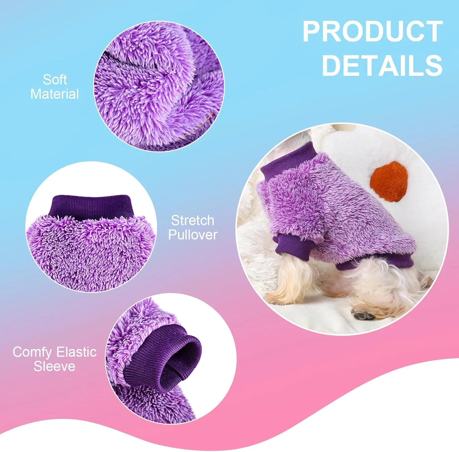 Kosiyi Dog Sweaters for Small Dogs Girl Boy, Puppy Clothes Chihuahua Teacup Yorkie Fleece Sweaters Spring Winter Warm Sweater Tiny Dog Outfits Pet Clothes Cat Sweater (Purple, XX-Small)