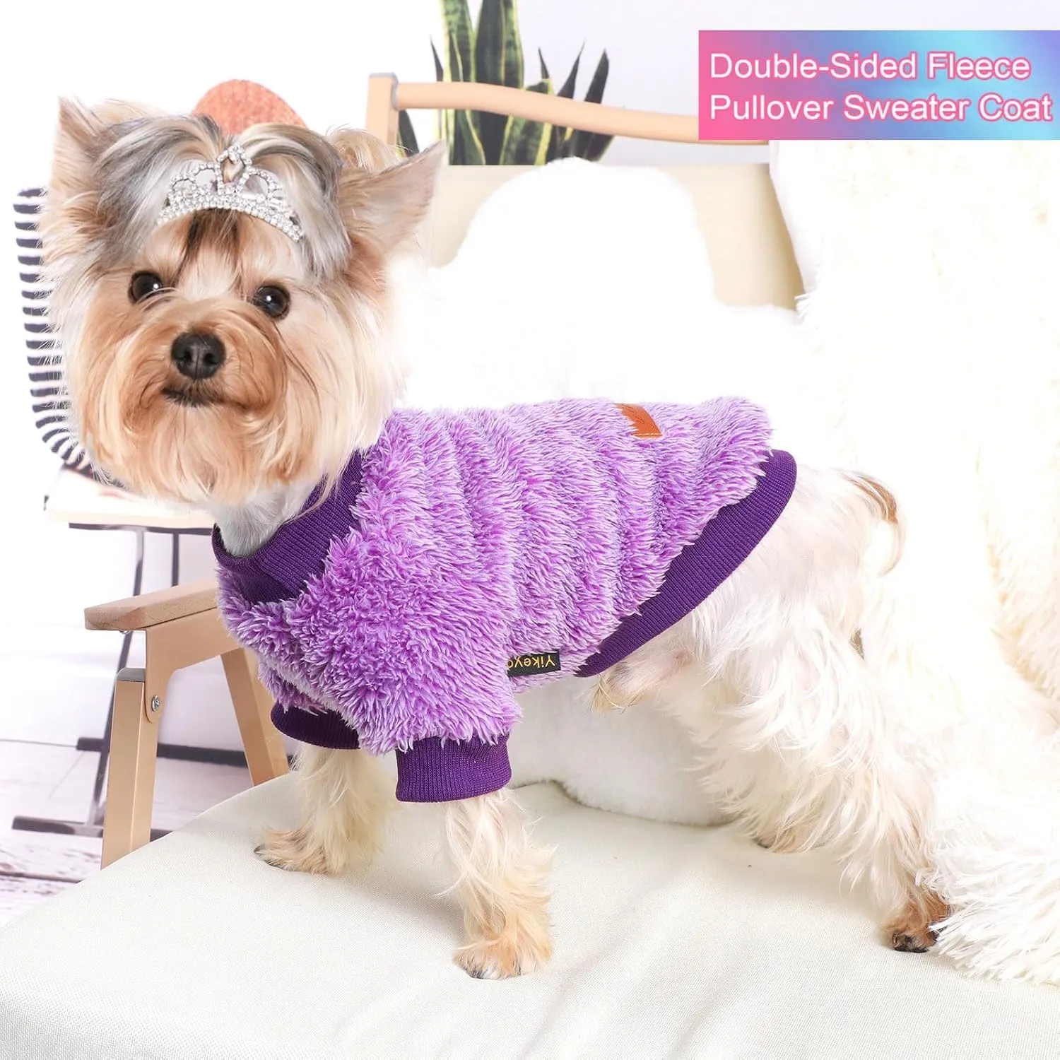 Kosiyi Dog Sweaters for Small Dogs Girl Boy, Puppy Clothes Chihuahua Teacup Yorkie Fleece Sweaters Spring Winter Warm Sweater Tiny Dog Outfits Pet Clothes Cat Sweater (Purple, XX-Small)