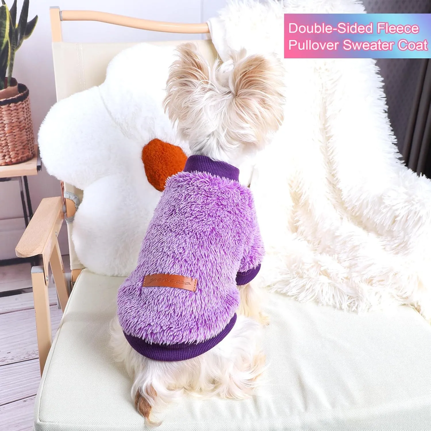 Kosiyi Dog Sweaters for Small Dogs Girl Boy, Puppy Clothes Chihuahua Teacup Yorkie Fleece Sweaters Spring Winter Warm Sweater Tiny Dog Outfits Pet Clothes Cat Sweater (Purple, XX-Small)