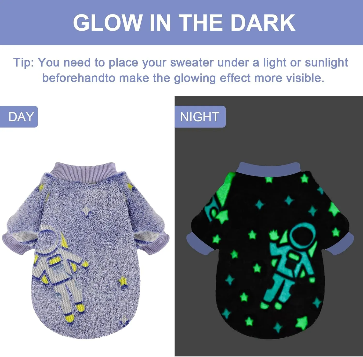 Kosiyi Small Dog Sweater Night Glow Fleece Clothes for Girl Boy, Warm Pullover Sweatshirt, Winter Pet Coat Jacket Cat Costume, Female Male Puppy Outfit