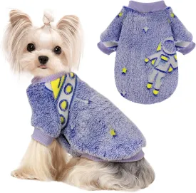 Kosiyi Small Dog Sweater Night Glow Fleece Clothes for Girl Boy, Warm Pullover Sweatshirt, Winter Pet Coat Jacket Cat Costume, Female Male Puppy Outfit
