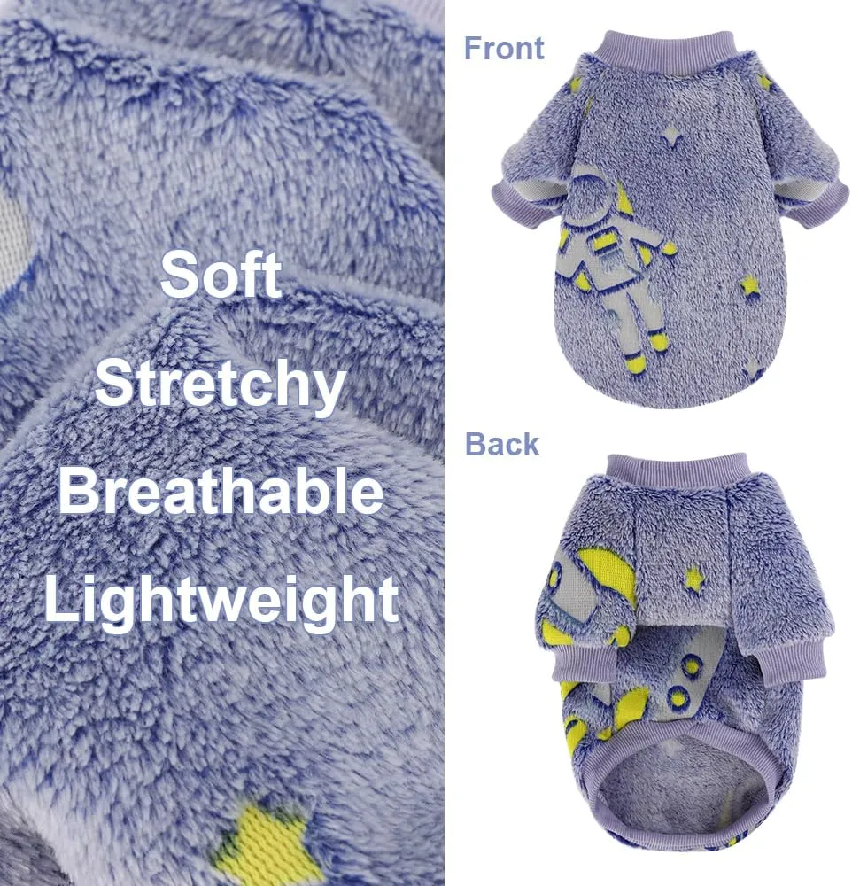 Kosiyi Small Dog Sweater Night Glow Fleece Clothes for Girl Boy, Warm Pullover Sweatshirt, Winter Pet Coat Jacket Cat Costume, Female Male Puppy Outfit
