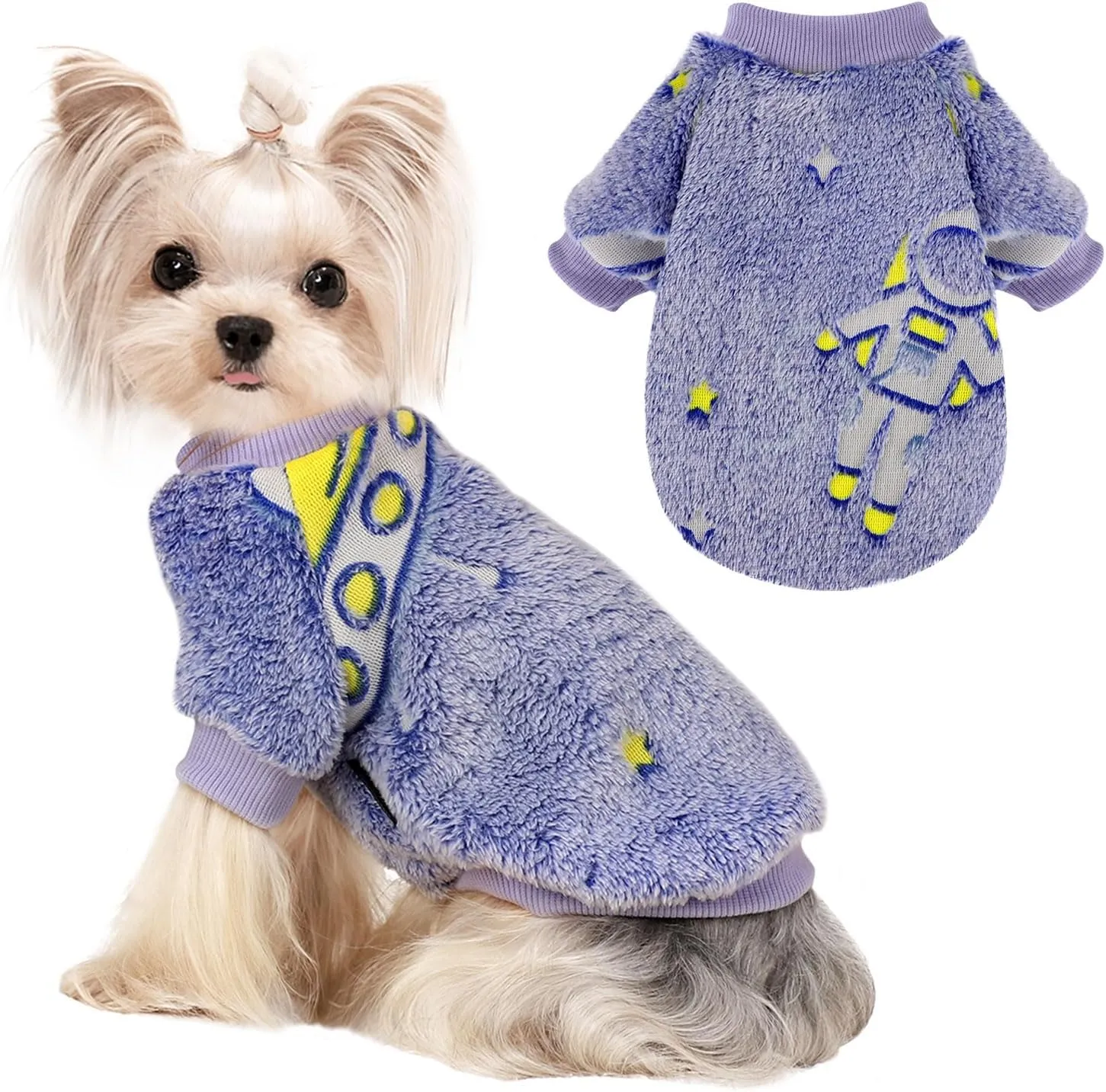 Kosiyi Small Dog Sweater Night Glow Fleece Clothes for Girl Boy, Warm Pullover Sweatshirt, Winter Pet Coat Jacket Cat Costume, Female Male Puppy Outfit