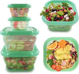 KVK 4 Pack Collapsible Food Storage Containers, Silicone Food Storage Containers With Lids, Green Reusable Collapsible Bowls For Camping, Kitchen, Travel, Pets, Lunch