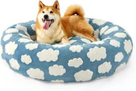 Lesure Donut Dog Beds Large Sized Dog - Round Pet Beds for Calming Puppy with Washable Cover, Orthopedic Modern Beds with Jacquard Shaggy Plush & Anti Slip Bottom, 36 InchBlue